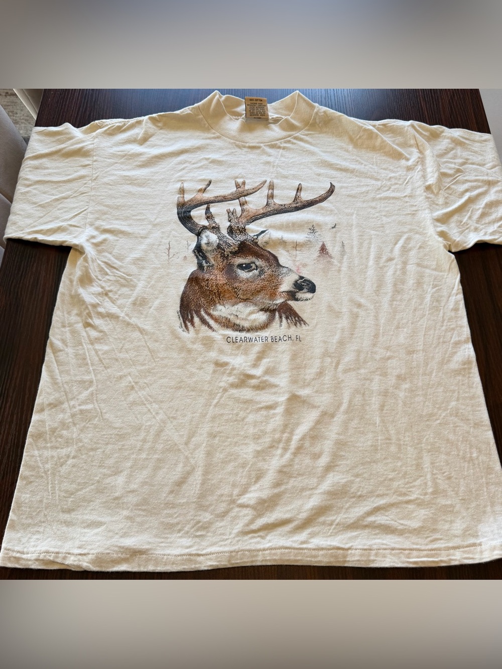 Red Oak Cream Vintage 90s Buck Deer Shirt Clearwater Beach FL Single Stitch XL